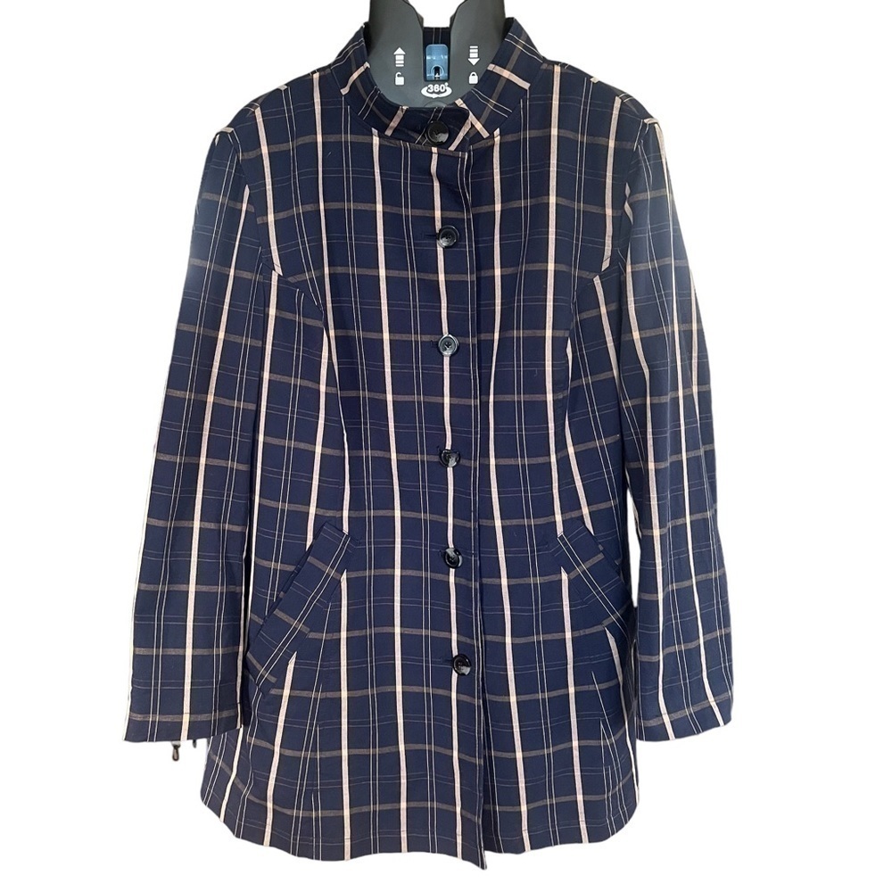 Liz Claiborne Women’s Size 1X Navy Tan Windowpane Plaid Checked Blazer Jacket